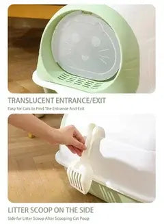 Happy Puss Enclosed Cat Litter Box – Large Covered Litter Tray with Odor Control & Easy Cleaning