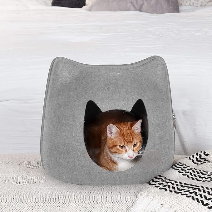 Happy Puss Cat Cave House – Enclosed Felt Bed for Cats & Small Dogs | Easy to Clean | Free Delivery