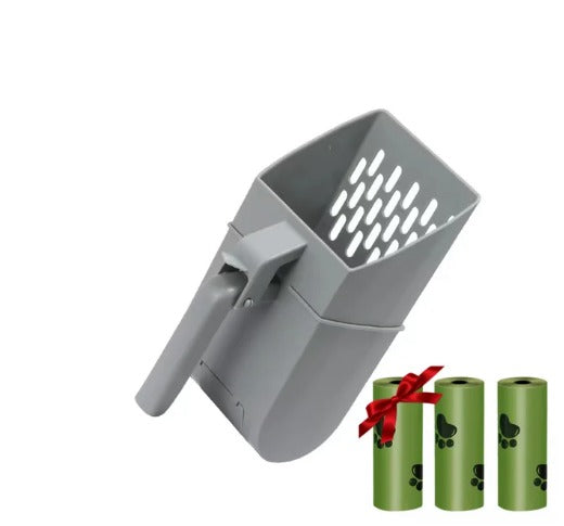Happy Puss Integrated Cat Litter Shovel with 3 Waste Bag Rolls
