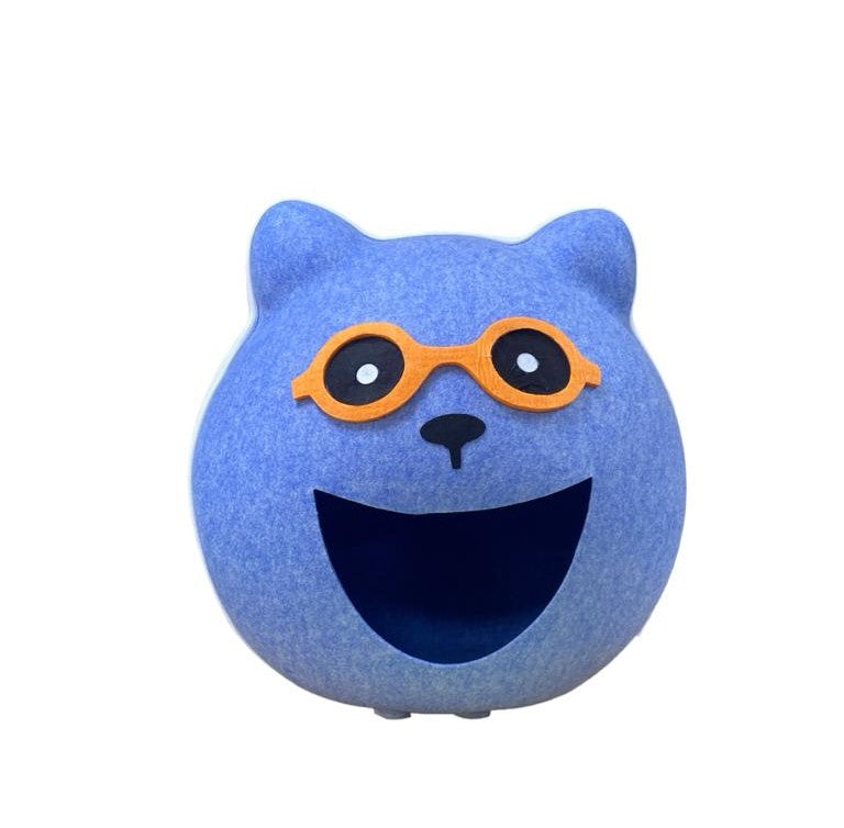 Happy Puss Cat Cave House – Enclosed Felt Pet Bed with Cat Head Design | Washable & Cozy | Free Delivery