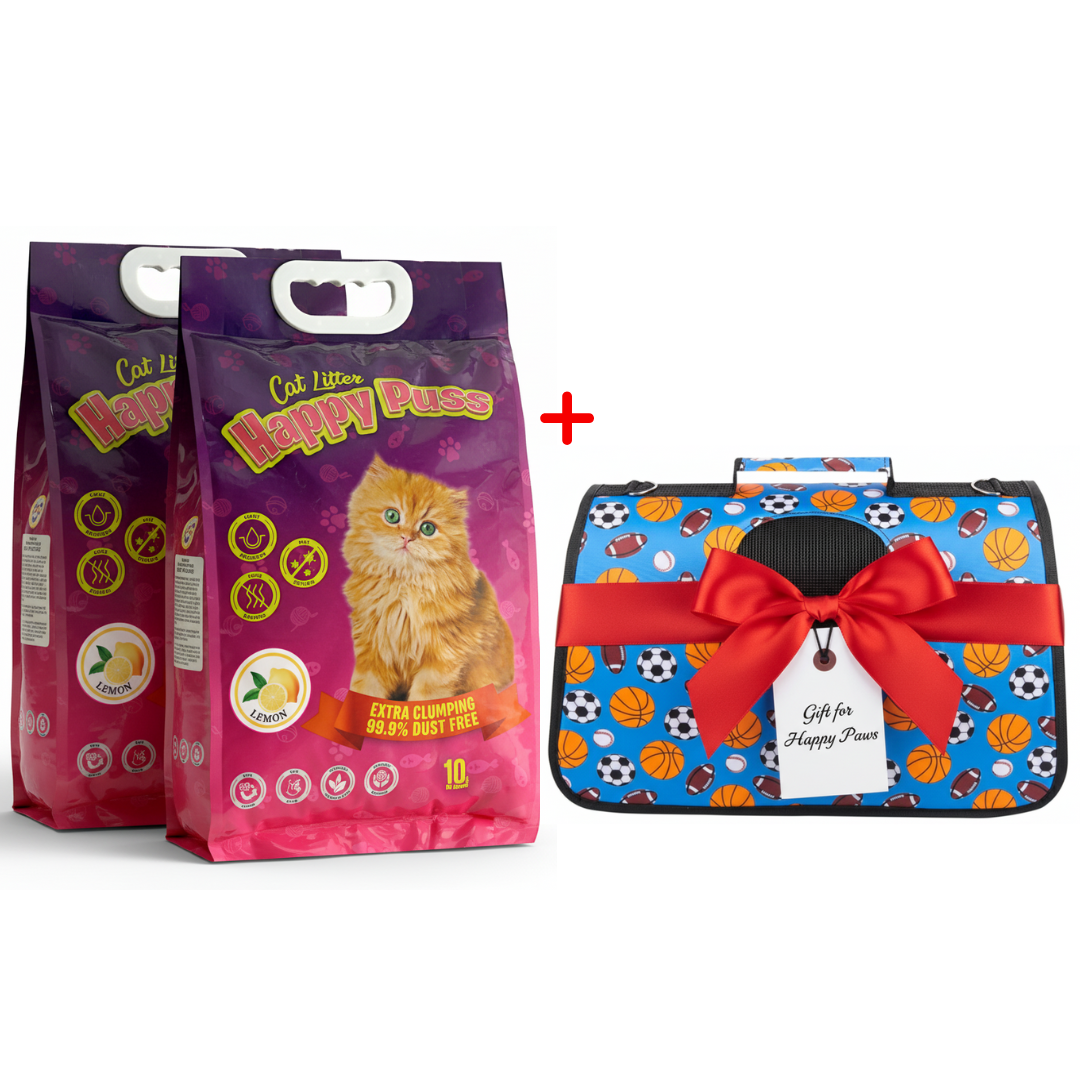 Happy Puss 10L Clumping Cat Litter (2 Bags) + Free Pet Carrier Bag – Odor Control & Free UAE Delivery