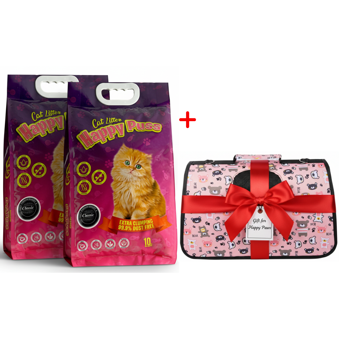 Happy Puss 10L Clumping Cat Litter (2 Bags) + Free Pet Carrier Bag – Odor Control & Free UAE Delivery