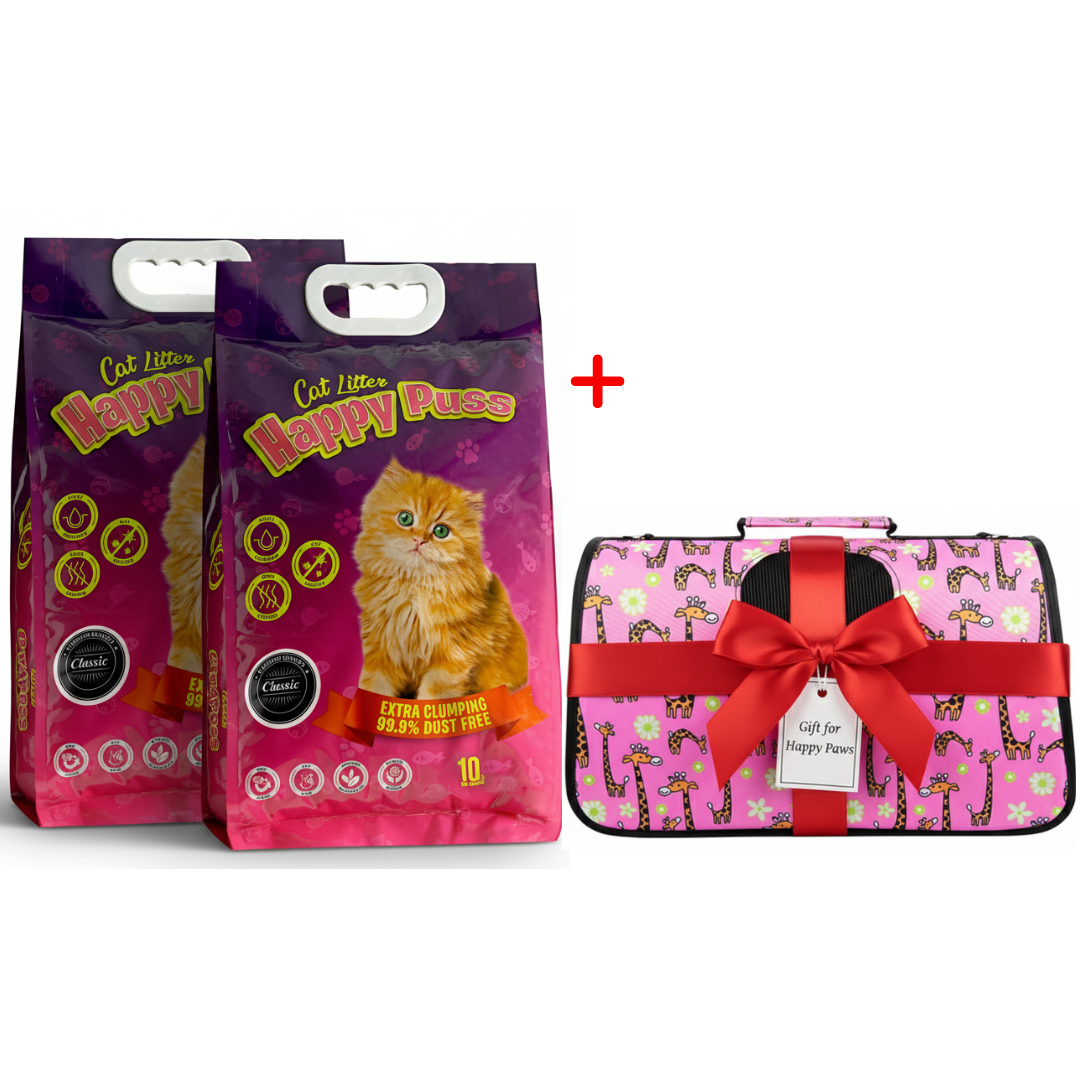 Happy Puss 10L Clumping Cat Litter (2 Bags) + Free Pet Carrier Bag – Odor Control & Free UAE Delivery