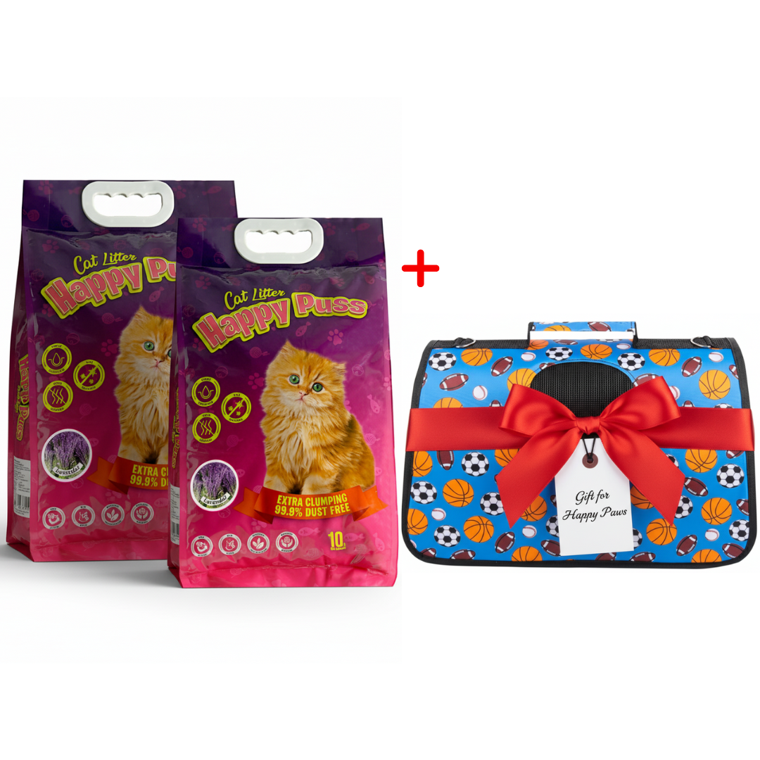 Happy Puss 10L Clumping Cat Litter (2 Bags) + Free Pet Carrier Bag – Odor Control & Free UAE Delivery
