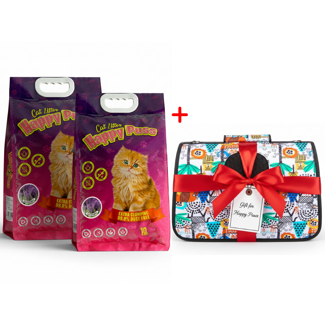 Happy Puss 10L Clumping Cat Litter (2 Bags) + Free Pet Carrier Bag – Odor Control & Free UAE Delivery