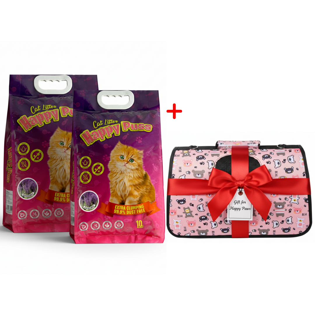 Happy Puss 10L Clumping Cat Litter (2 Bags) + Free Pet Carrier Bag – Odor Control & Free UAE Delivery