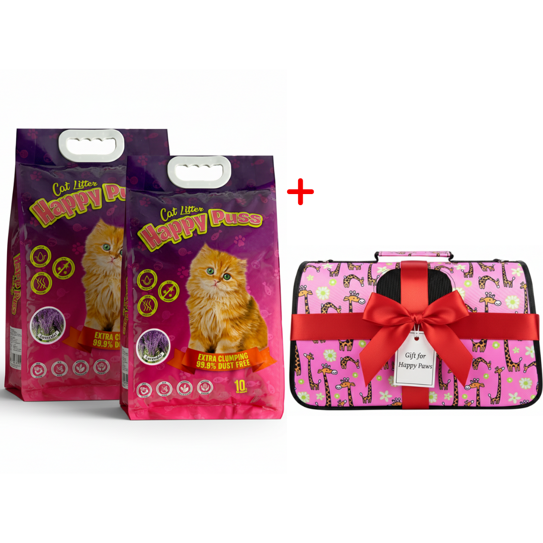 Happy Puss 10L Clumping Cat Litter (2 Bags) + Free Pet Carrier Bag – Odor Control & Free UAE Delivery