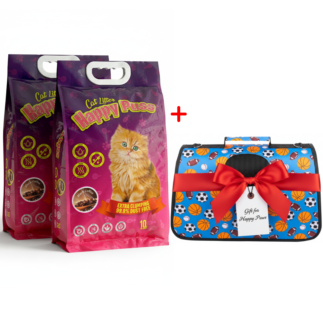 Happy Puss 10L Clumping Cat Litter (2 Bags) + Free Pet Carrier Bag – Odor Control & Free UAE Delivery