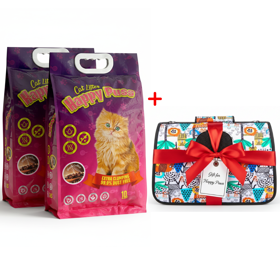 Happy Puss 10L Clumping Cat Litter (2 Bags) + Free Pet Carrier Bag – Odor Control & Free UAE Delivery