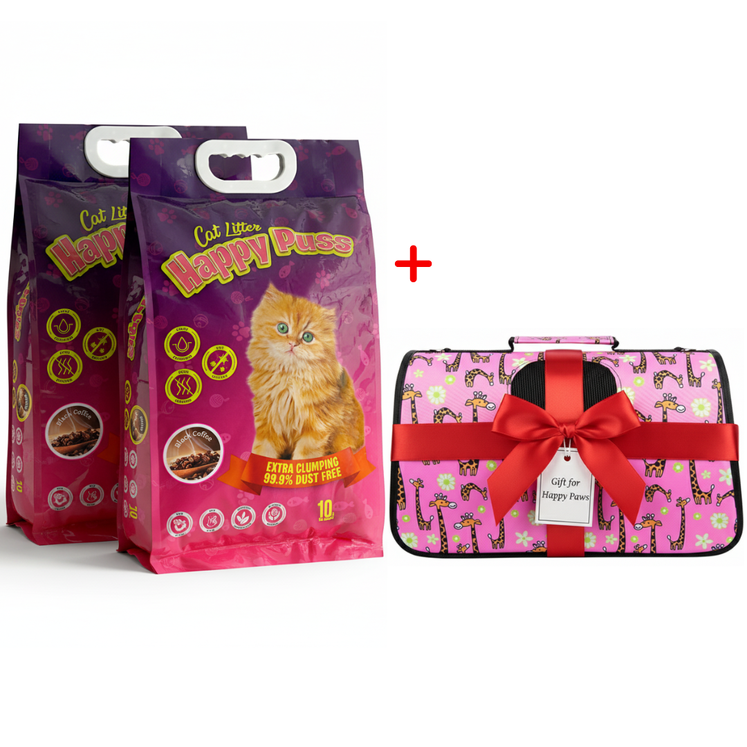 Happy Puss 10L Clumping Cat Litter (2 Bags) + Free Pet Carrier Bag – Odor Control & Free UAE Delivery