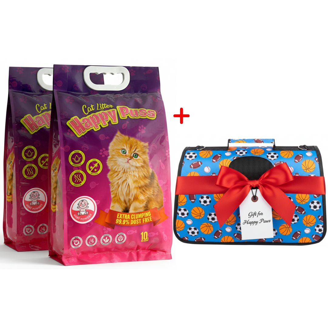 Happy Puss 10L Clumping Cat Litter (2 Bags) + Free Pet Carrier Bag – Odor Control & Free UAE Delivery