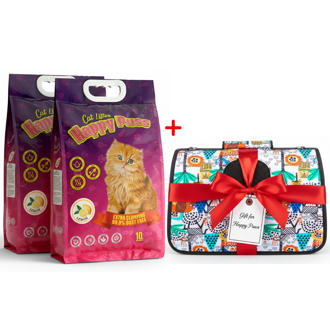 Happy Puss 10L Clumping Cat Litter (2 Bags) + Free Pet Carrier Bag – Odor Control & Free UAE Delivery