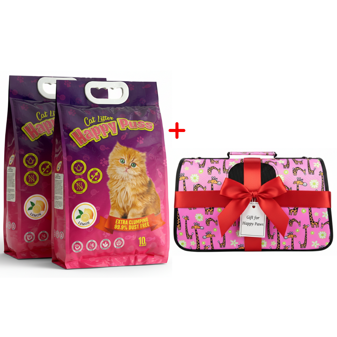 Happy Puss 10L Clumping Cat Litter (2 Bags) + Free Pet Carrier Bag – Odor Control & Free UAE Delivery
