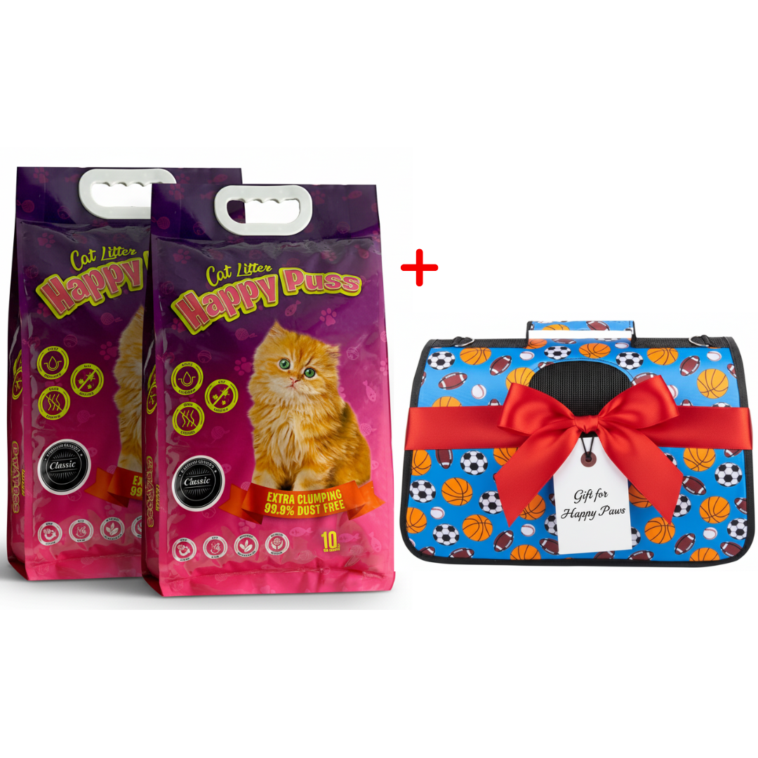 Happy Puss 10L Clumping Cat Litter (2 Bags) + Free Pet Carrier Bag – Odor Control & Free UAE Delivery