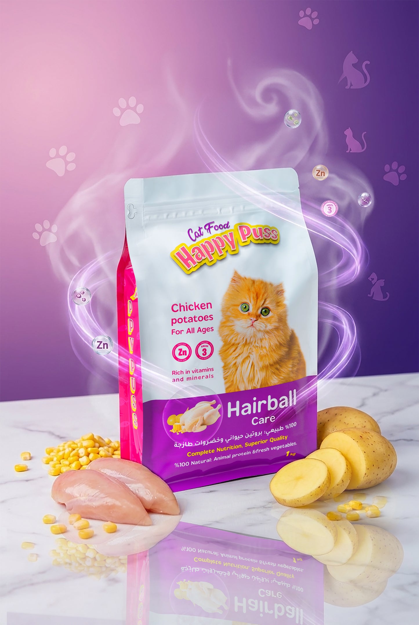Happy Puss Dry Cat Food Chicken & Potato 1kg – Hairball Care
