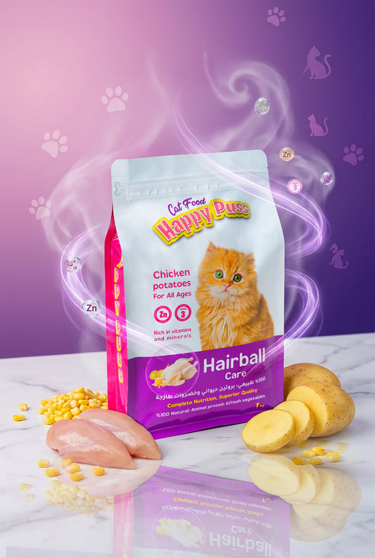 Happy Puss Dry Cat Food Chicken & Potato 1kg – Hairball Care