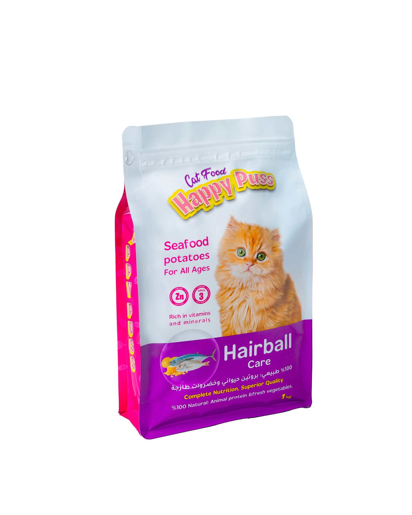 Happy Puss Dry Cat Food Seafood & Potato 1kg – Hairball Care