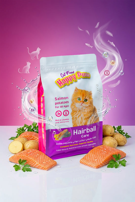 Happy Puss Dry Cat Food Salmon & Potato 1kg – Hairball Care