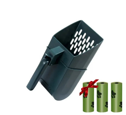 Integrated cat litter shovel with 3 free rolls of pet waste bags