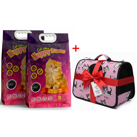 Happy Puss 10L Clumping Cat Litter (2 Bags) + Free Pet Carrier Bag – Odor Control & Free UAE Delivery