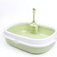 Close-up side view of green cat litter in open box, showing premium clumping texture, strong odor control, and easy cleaning for daily cat hygiene in UAE homes