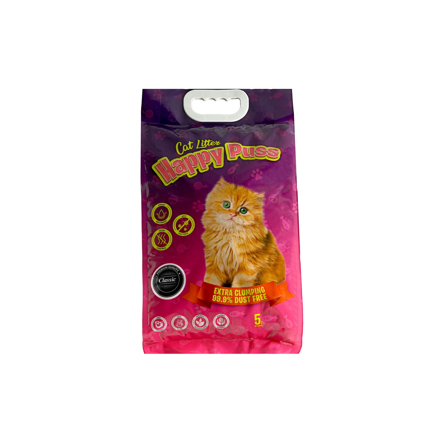Happy Puss clumping cat litter 5L classic scent, low dust formula with strong odor control, fast clumping performance, and hygienic daily cat litter solution with free delivery across UAE