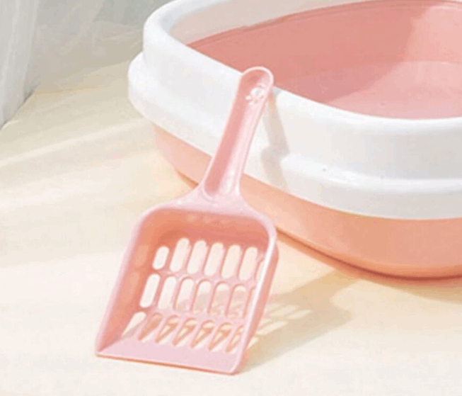 Pink cat litter open box with scoop shown from front and side view, clumping litter for easy cleaning, strong odor control, and daily cat hygiene in modern UAE homes