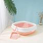 Pink cat litter open box with scoop full side view, showing clumping litter for easy scooping, strong odor control, and hygienic daily cat litter maintenance in UAE homes
