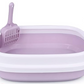 Second close-up view of purple cat litter in open box with scoop, showing strong clumping performance, odor control, and easy cleaning for daily cat hygiene in UAE households