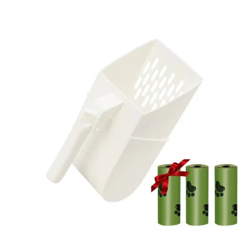 Integrated cat litter shovel with 3 free rolls of pet waste bags